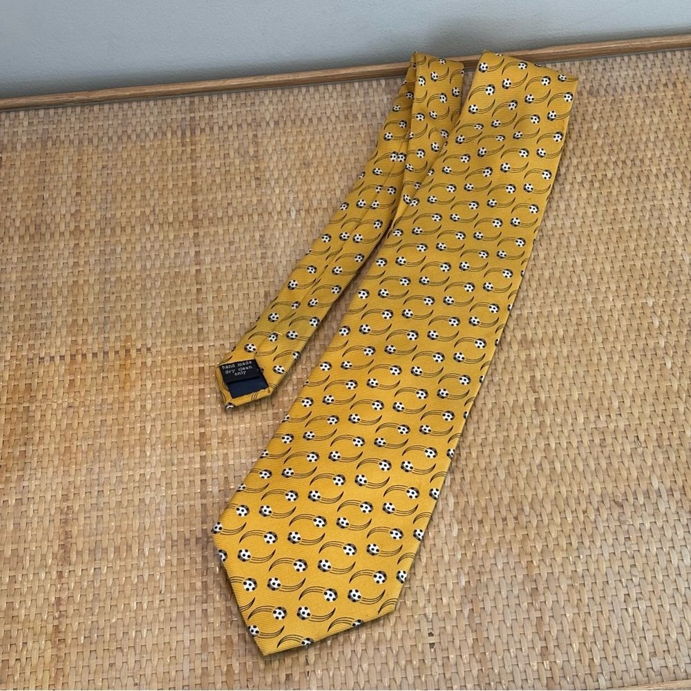 Bijoux Terner Genuine 100% Silk Soccer Yellow Tie NWT